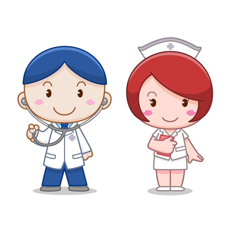 personaje de dibujos animados de médico y enfermera. vector