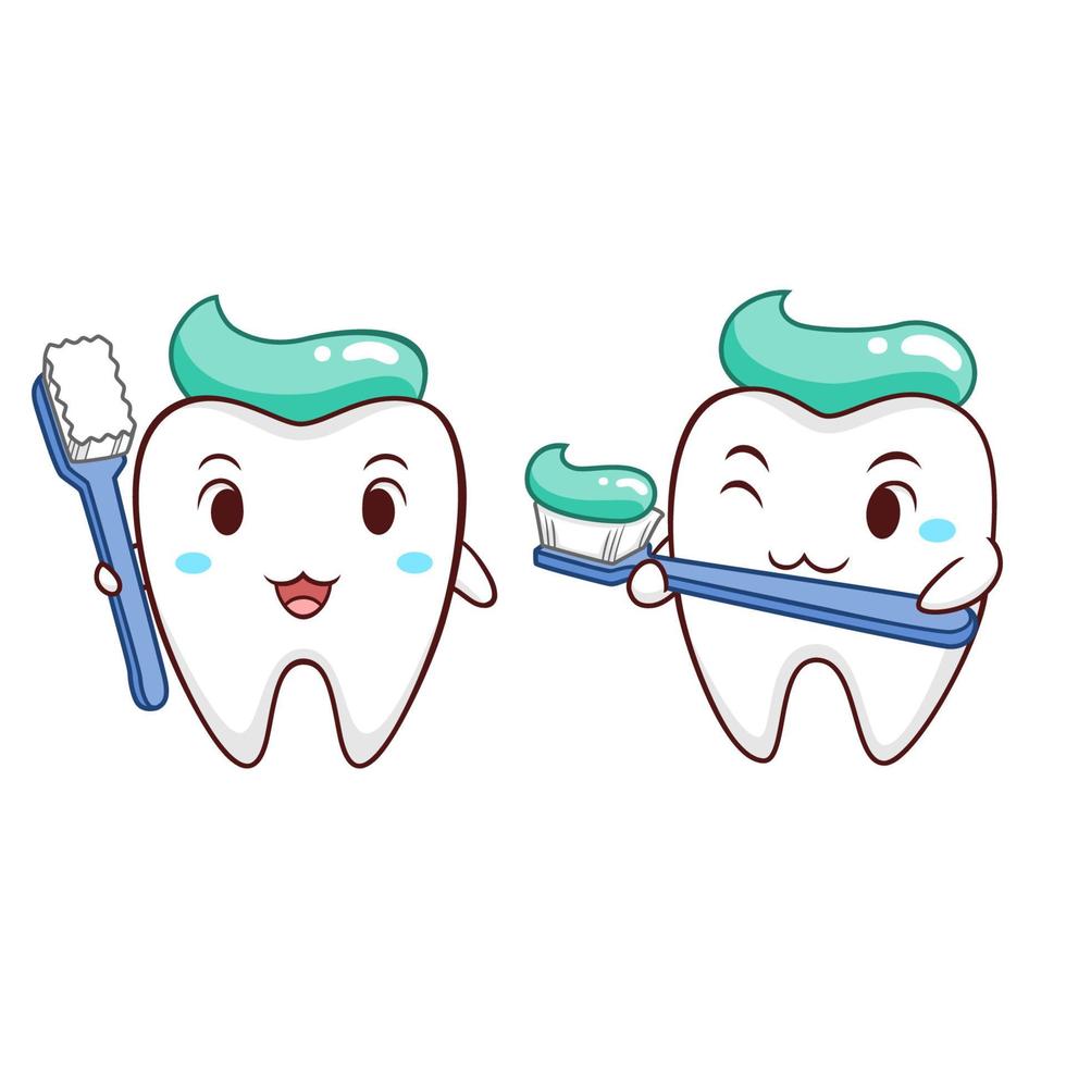 Ilustración de dibujos animados de diente con cepillo de dientes. vector