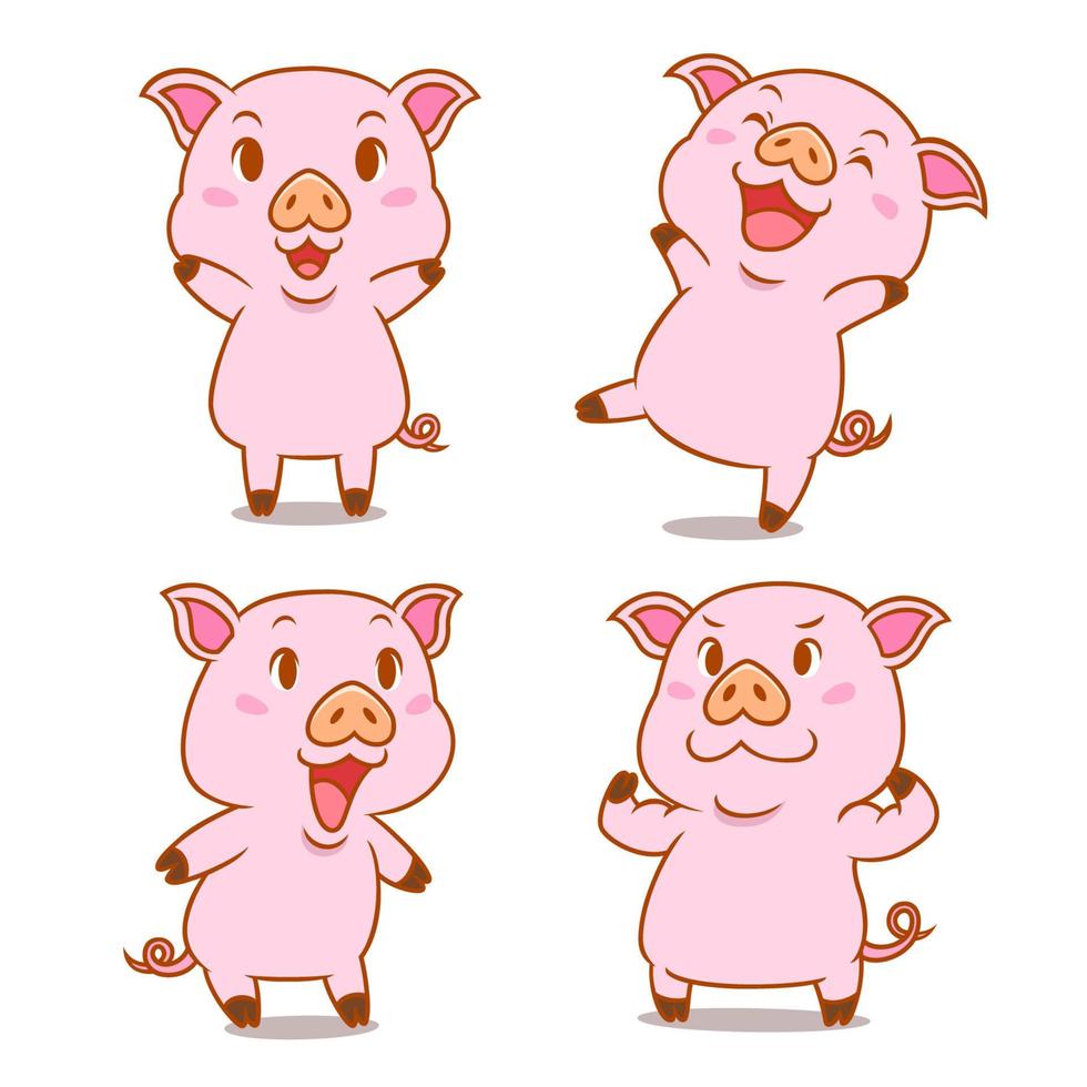 conjunto de cerdos de dibujos animados lindo en diferentes poses. 4977420  Vector en Vecteezy