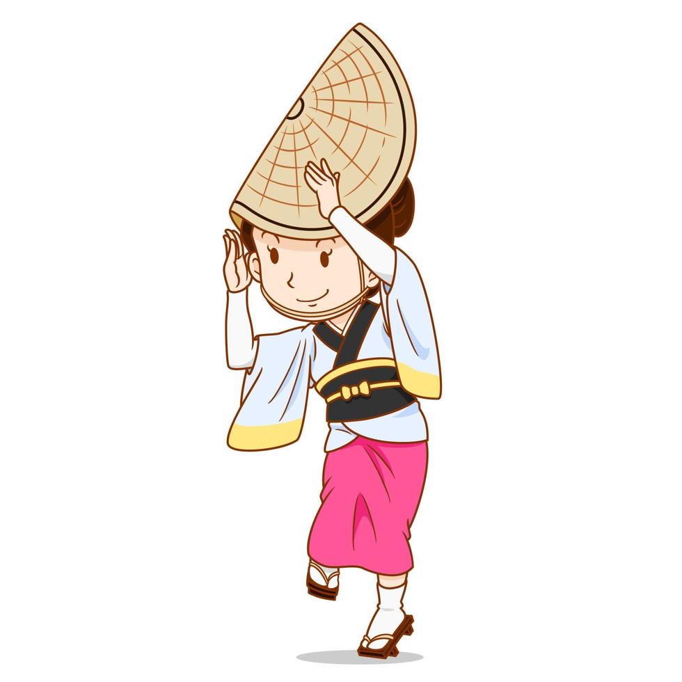 personaje de dibujos animados de la bailarina awa odori, bailarina tradicional japonesa. vector