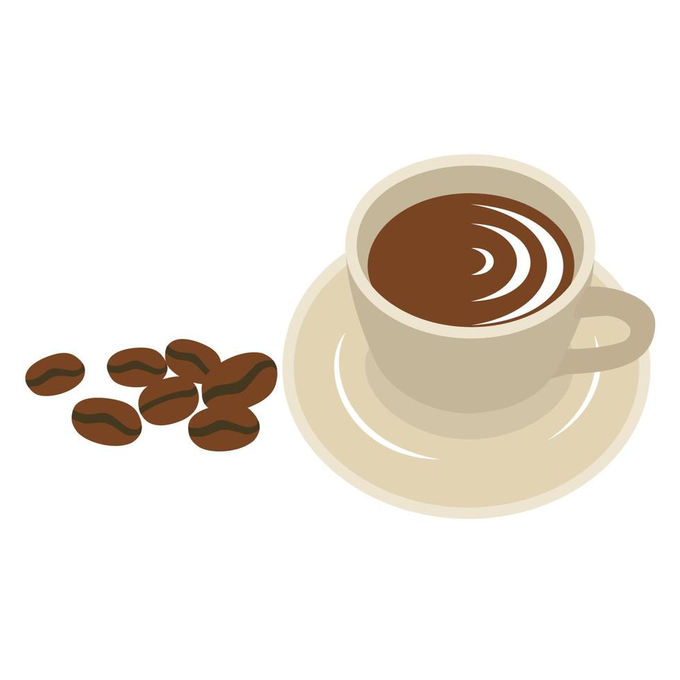 Ilustración de vector de taza de café y granos de café.