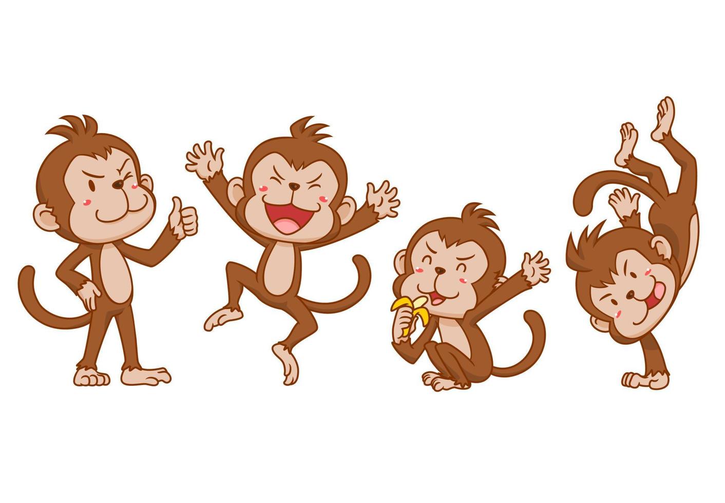 Set of cute cartoon monkeys in different poses. vector
