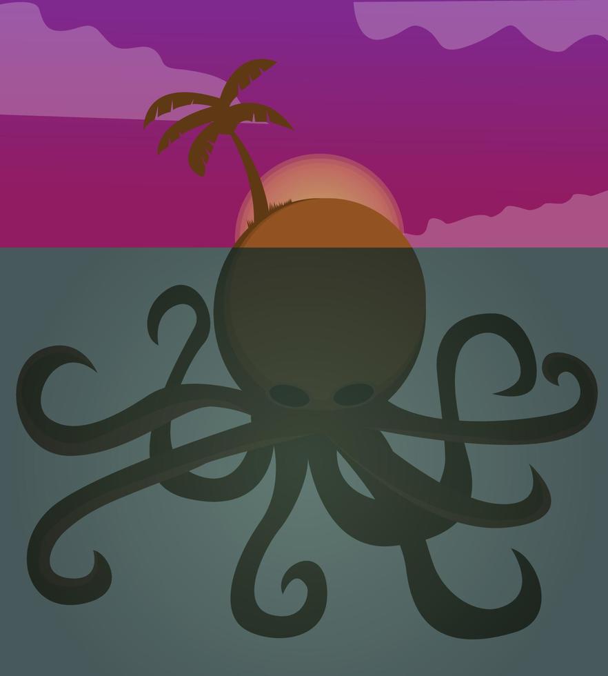 The island and the octopus vector