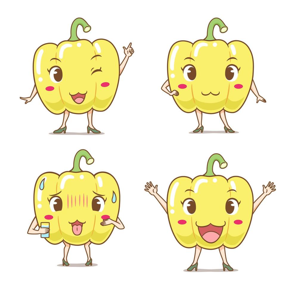 Set of Cute cartoon bell peppers in different poses. vector