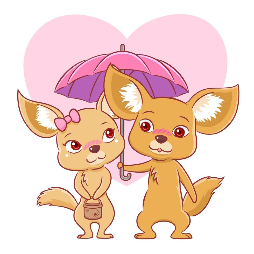 Linda pareja de zorros fennec enamorarse aislado sobre fondo blanco. vector