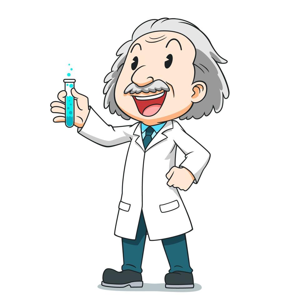 personaje de dibujos animados de científico sosteniendo un tubo de ensayo. vector
