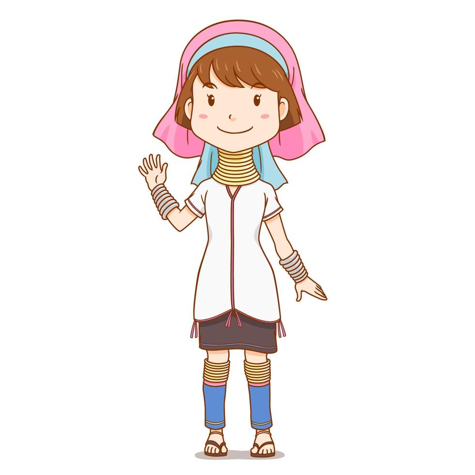 Cartoon character of long neck Karen, Hill Tribe. vector