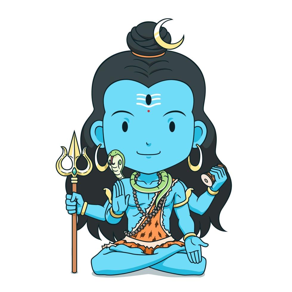 Cartoon character of Lord Shiva sitting in lotus pose. Maha Shivaratri festival. vector