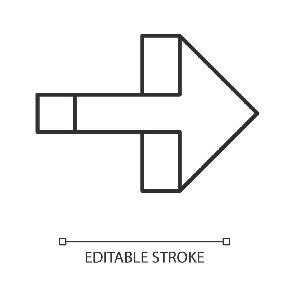 Right arrow linear icon. Forward pointer, right turn. Path indicator, designator. Arrow pointing rightward. Thin line illustration. Contour symbol. Vector isolated outline drawing. Editable stroke