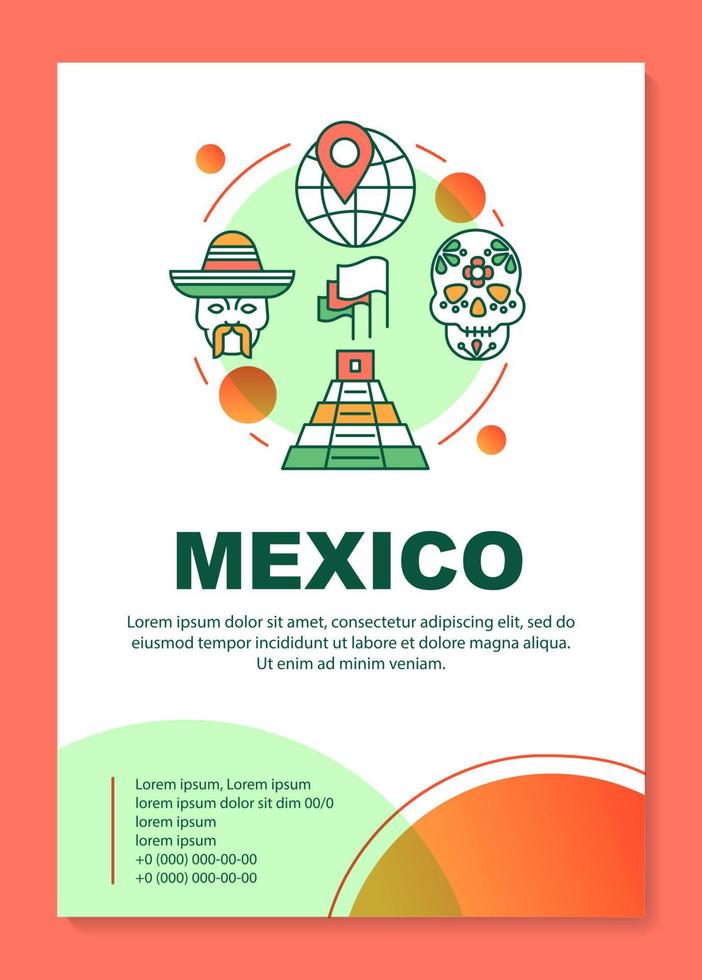 Mexico brochure template layout. Mexican tourist attractions. Flyer, booklet, leaflet print design with linear illustrations. Vector page layouts for magazines, annual reports, advertising posters
