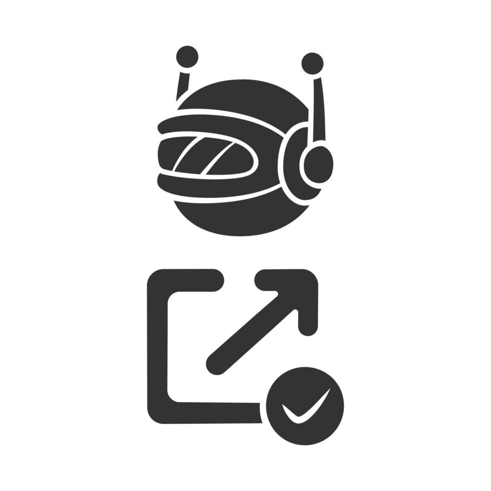 Backlink checker bot glyph icon. Website optimization. Artificial intelligence. Support service bot. SEO assistant, ai. Robot machine. Silhouette symbol. Negative space. Vector isolated illustration
