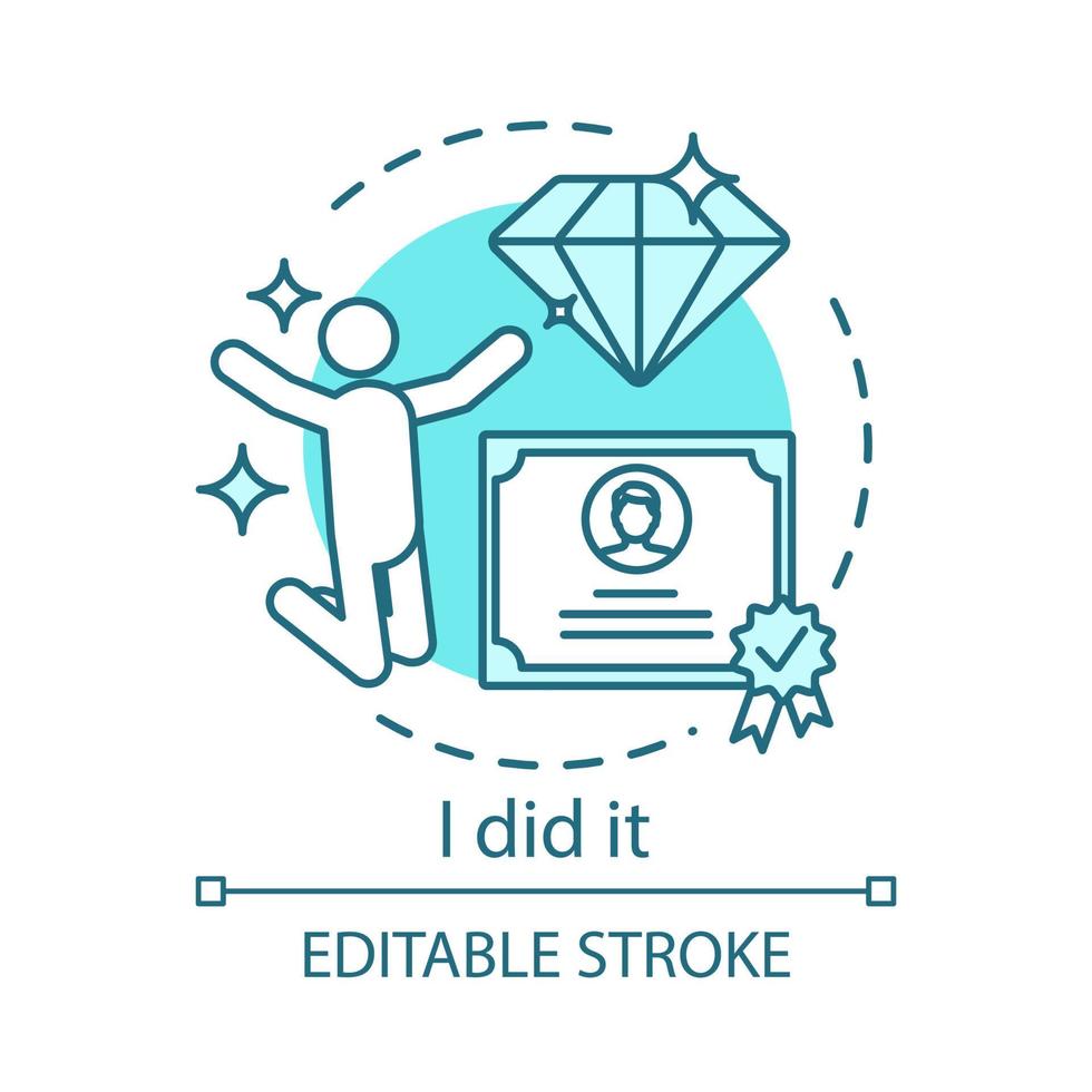 Successful learning end concept icon. Education motivation idea thin line illustration. I did it. Getting diploma, certificate. Successful graduating student. Vector isolated drawing. Editable stroke