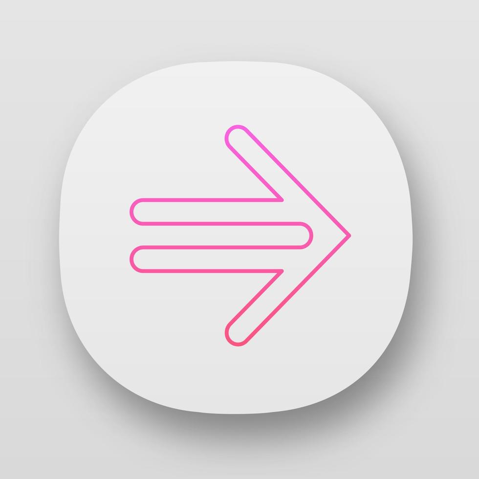 Double-lined arrow app icon. Indicating sign, pointer button. Forward arrowhead pointing right. Navigation arrow. UI UX user interface. Web or mobile applications. Vector isolated illustrations