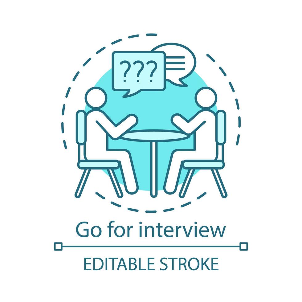 Go for interview concept icon. Job interviewing idea thin line illustration. Headhunting. Personnel hiring. Employment, recruitment. HR management. Vector isolated outline drawing. Editable stroke