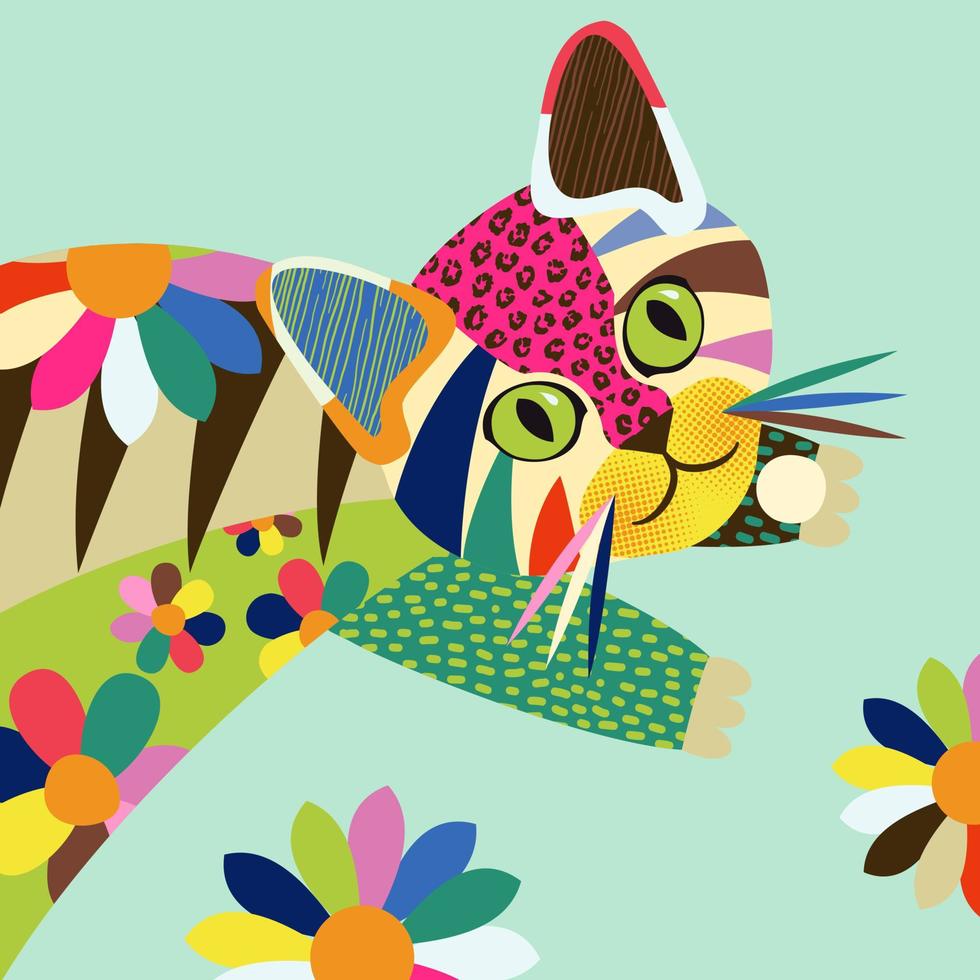 Colorful Abstract Cute Feral Cat Animal Portrait vector