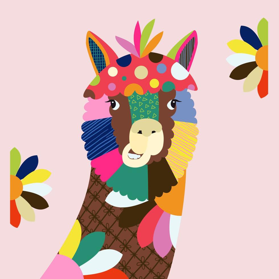 Colorful Abstract Cute Alpaca Farm Animal Portrait vector