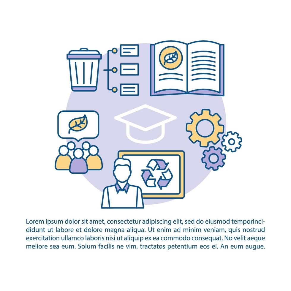 Zero waste education, article page vector template. Brochure, magazine, booklet design element with linear icons and text boxes. Waste management. Print design. Concept illustrations with text space