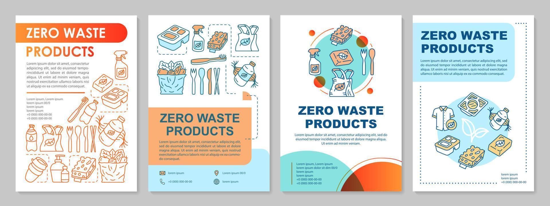 Zero waste products brochure template layout. Flyer, booklet, leaflet print design with linear illustrations. Reusable, recyclable items. Vector page layout for magazines, reports, advertising posters