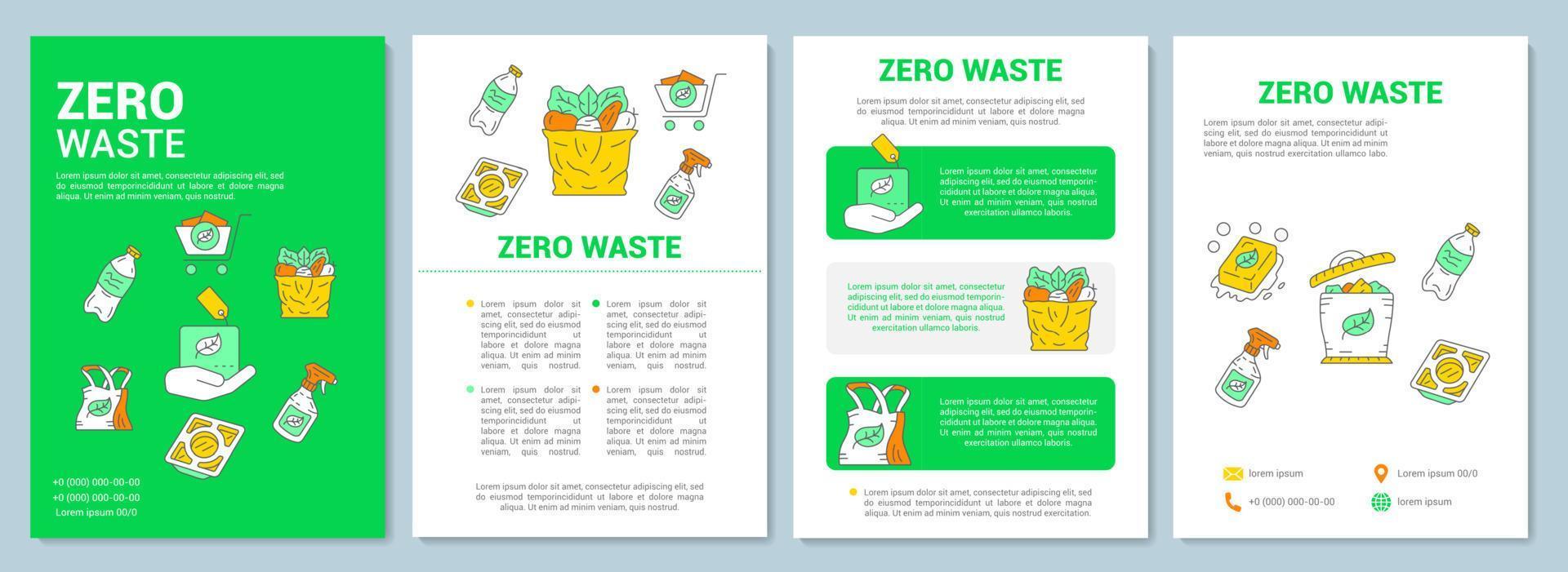 Zero waste lifestyle brochure template layout. Environment protection flyer, booklet, leaflet print design with linear illustrations. Vector page layouts for magazines, annual reports and advertising