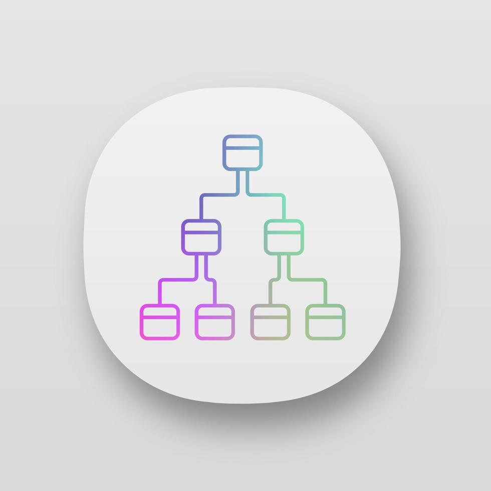 Tree diagram app icon. 3-space ring. Hierarchical system. Node link diagram. Tree structure. Sequence and submission. UI UX user interface. Web or mobile applications. Vector isolated illustrations