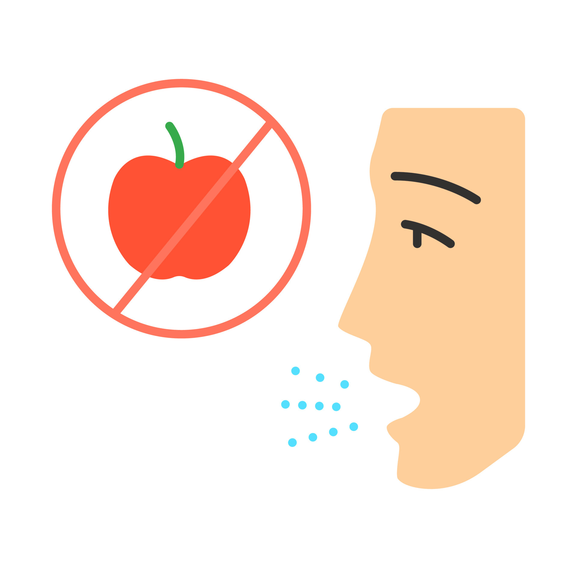Fruits allergy flat design long shadow color icon. Food intolerance