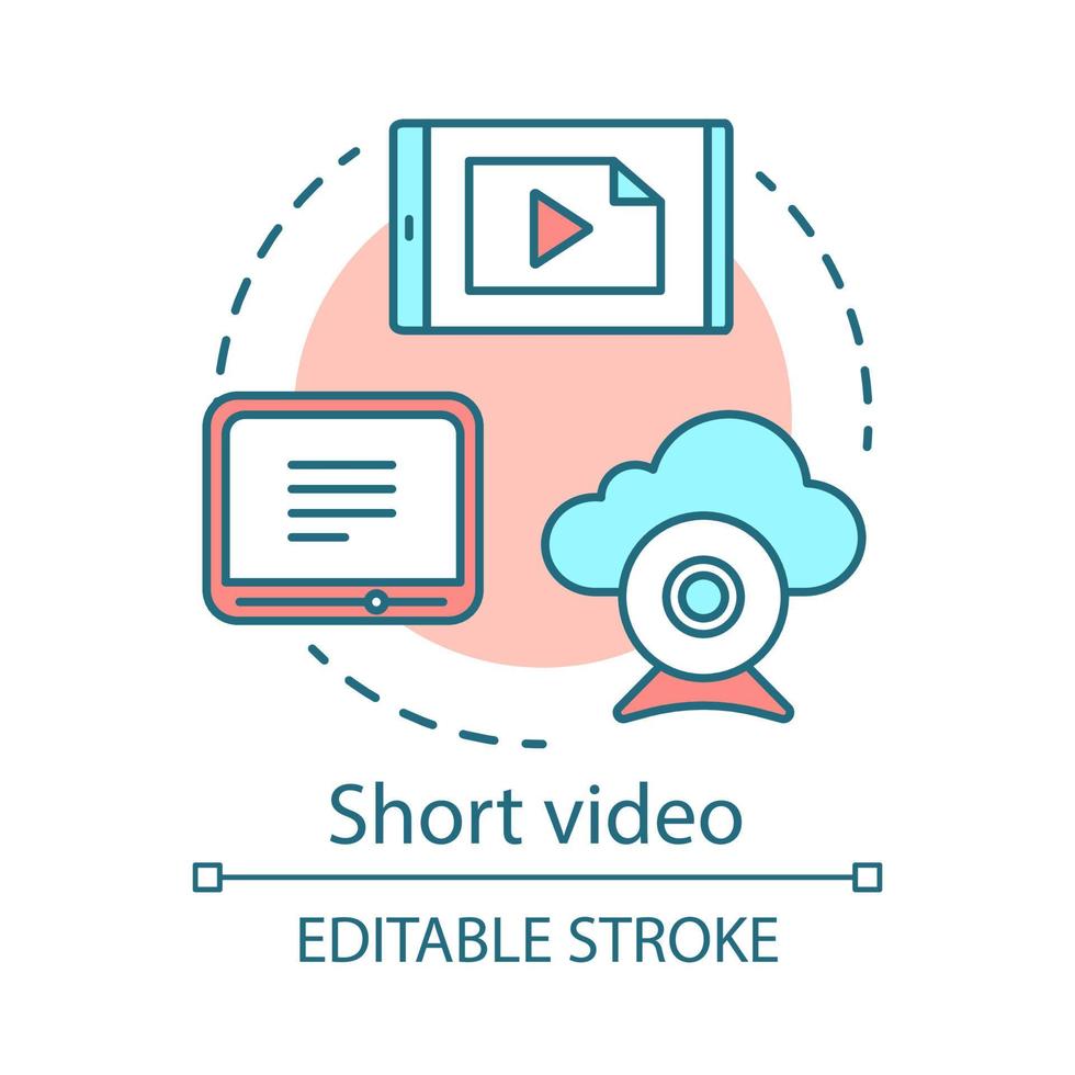 Short video concept icon. Awareness content idea thin line illustration. Digital marketing. Visual media. Broadcasting, player, blogging, streaming. Vector isolated outline drawing. Editable stroke