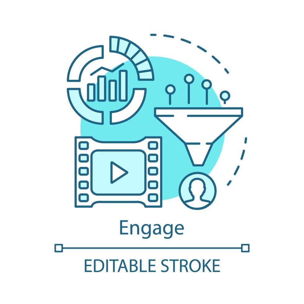 Engage blue concept icon. Inbound marketing method for customer idea thin line illustration. Email marketing, lead management, flow. Business strategy. Vector isolated outline drawing. Editable stroke