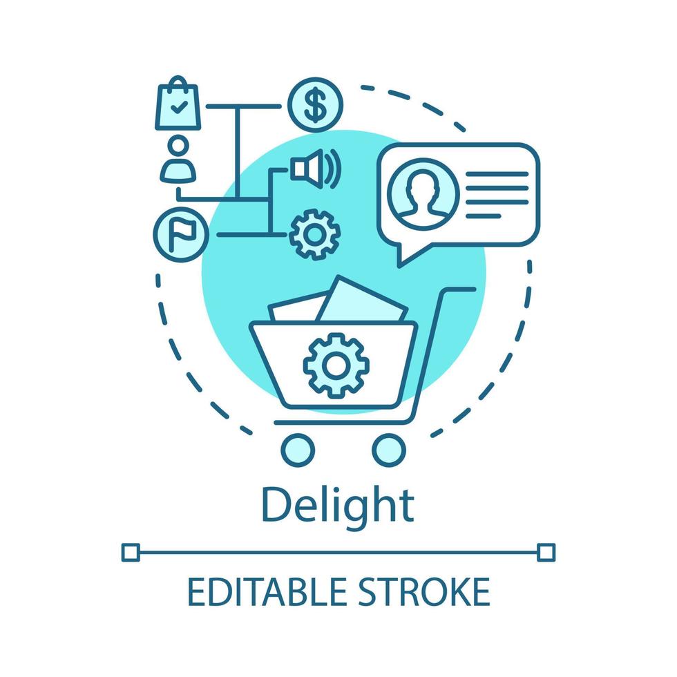 Delight blue concept icon. Inbound marketing method for customer idea thin line illustration. Marketing automation, conversations. Business strategy. Vector isolated outline drawing. Editable stroke