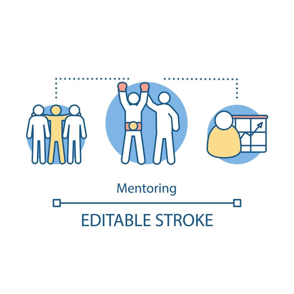 Mentoring concept icon. Business coaching, training idea thin line illustration. Help, support. Personal success and growth. Vector isolated outline drawing. Editable stroke