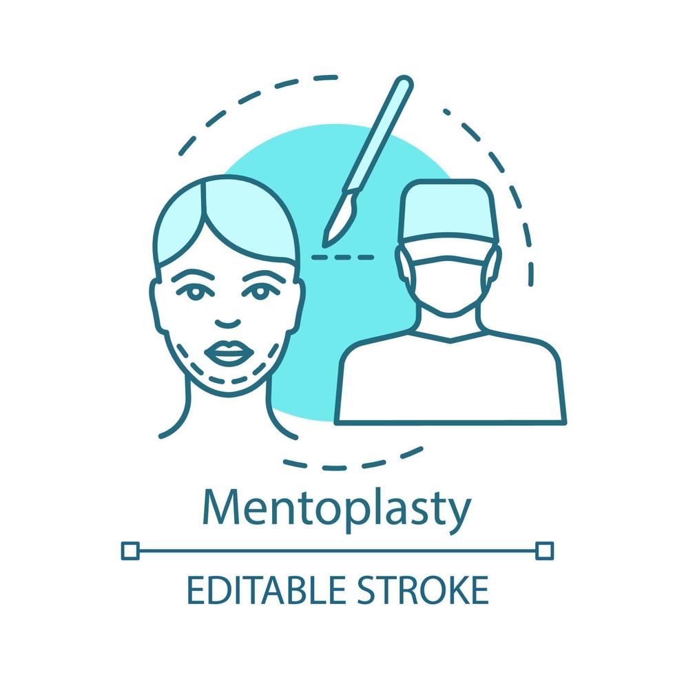 Mentoplasty concept icon. Chin reshape idea thin line illustration. Plastic facial cosmetic operation. Surgical procedure.Vector isolated outline drawing. Editable stroke vector