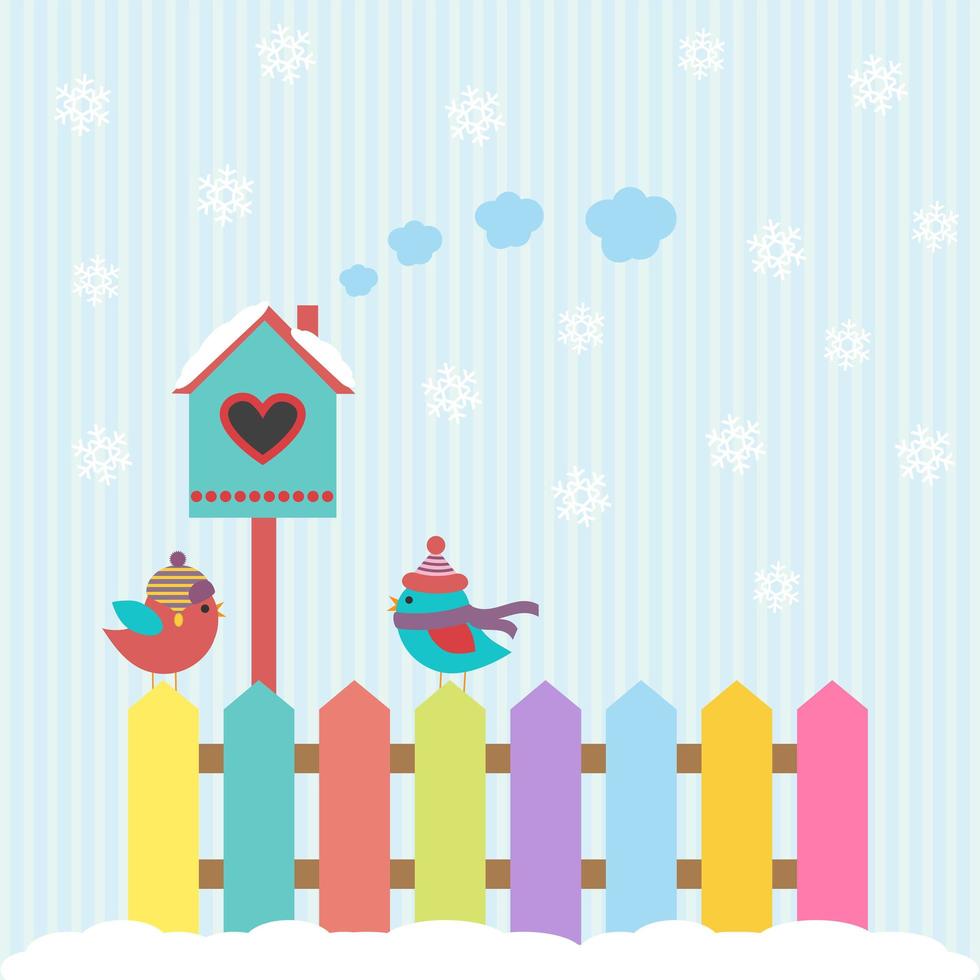 Background with birds and birdhouse winter vector