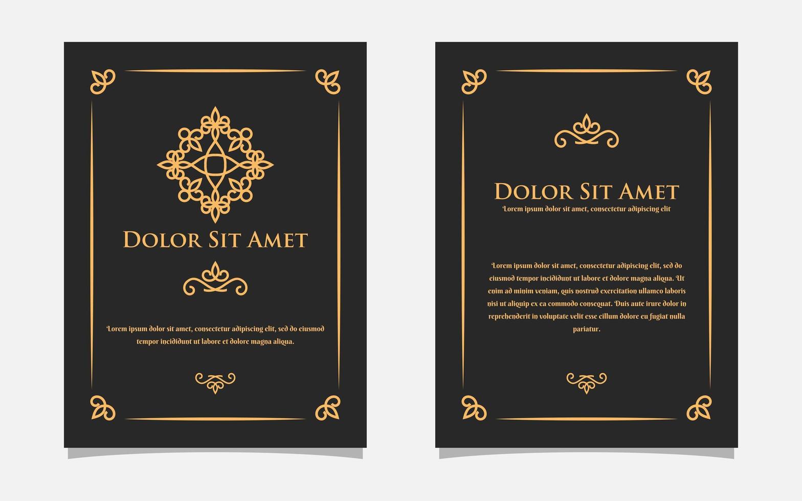 Vintage gold greeting card design with a black background. Luxury gold ornament template. For invitation, menu, wallpaper, brochure, decoration. vector