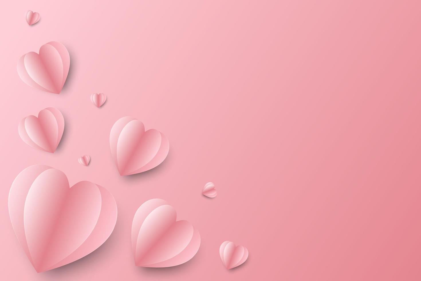 ilustración vectorial Fondo del concepto del día de San Valentín, corazones de papel rojo y rosa 3d y nubes que se sostienen con un aguijón en la parte superior, el fondo rosa suave se siente como esponjoso en el aire. vector