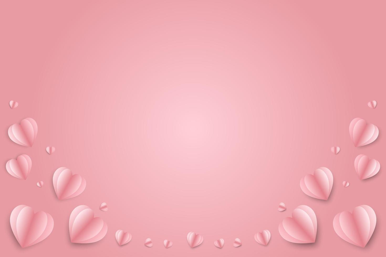 ilustración vectorial Fondo del concepto del día de San Valentín, corazones de papel rojo y rosa 3d y nubes que se sostienen con un aguijón en la parte superior, el fondo rosa suave se siente como esponjoso en el aire. vector