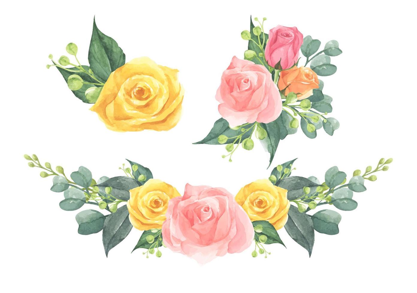 Set of floral branch. Wedding concept with flowers. Watercolor illustration. vector