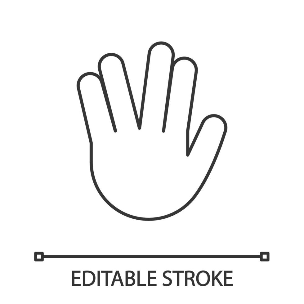 Vulcan salute emoji linear icon. Thin line illustration. Live long and