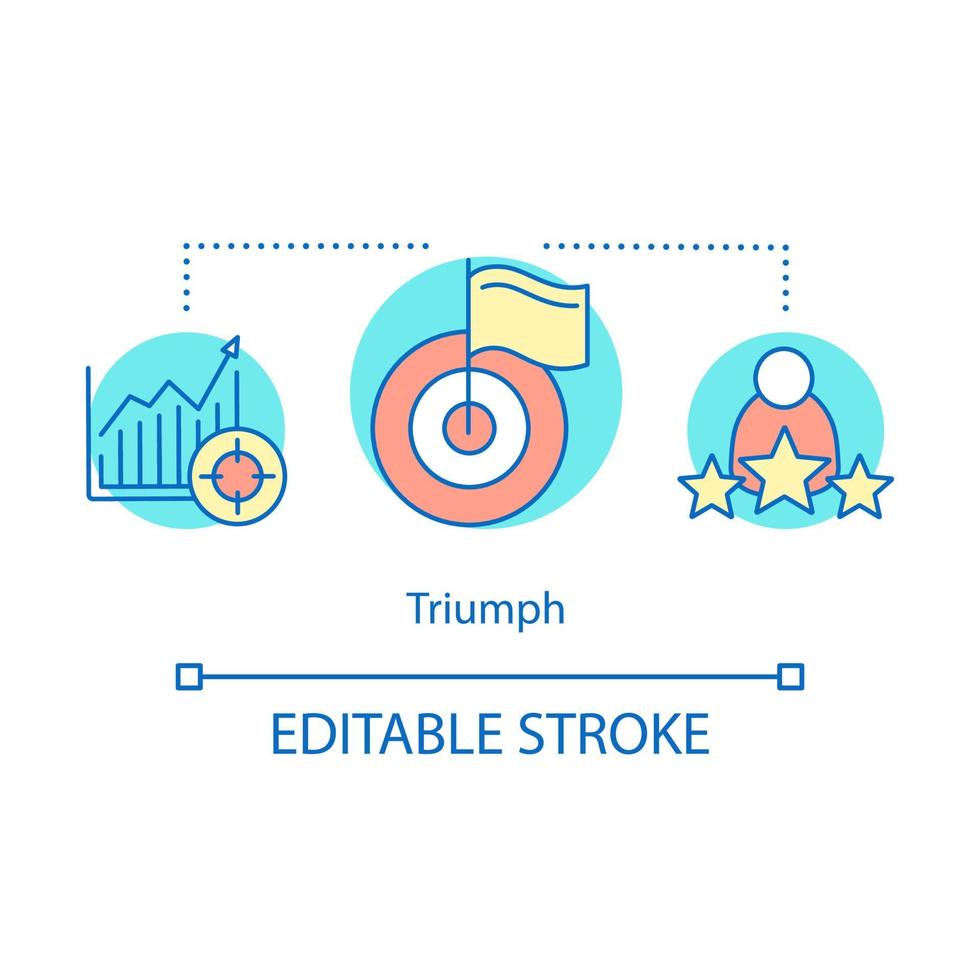 Triumph concept icon. Victory idea thin line illustration. Success and goal achievement. Skill improvement and personal growth. Competition winning. Vector isolated outline drawing. Editable stroke