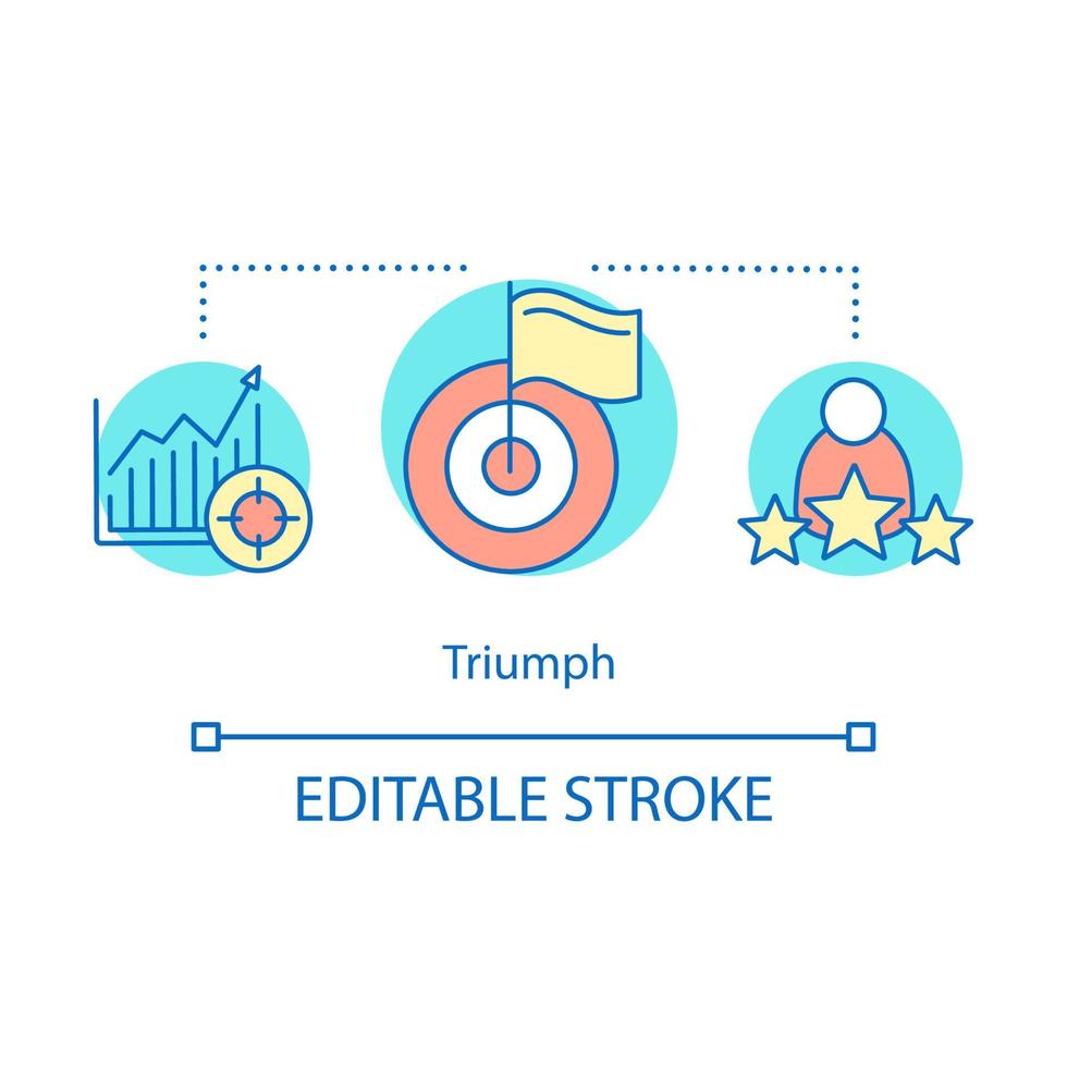 icono del concepto de triunfo. Ilustración de línea fina de idea de victoria. éxito y logro de metas. mejora de habilidades y crecimiento personal. ganador de la competencia. dibujo de contorno aislado vectorial. trazo editable vector