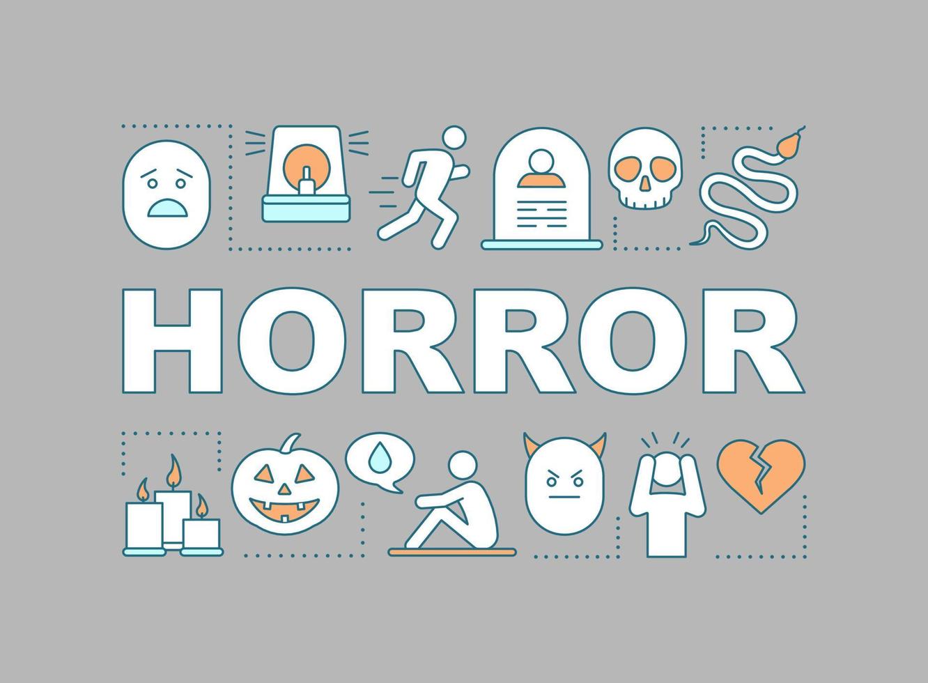 Horror word concepts banner. Consternation. Dangerous area. Threat to life. Terrible accident. Presentation, website. Isolated lettering typography idea, linear icons. Vector outline illustration