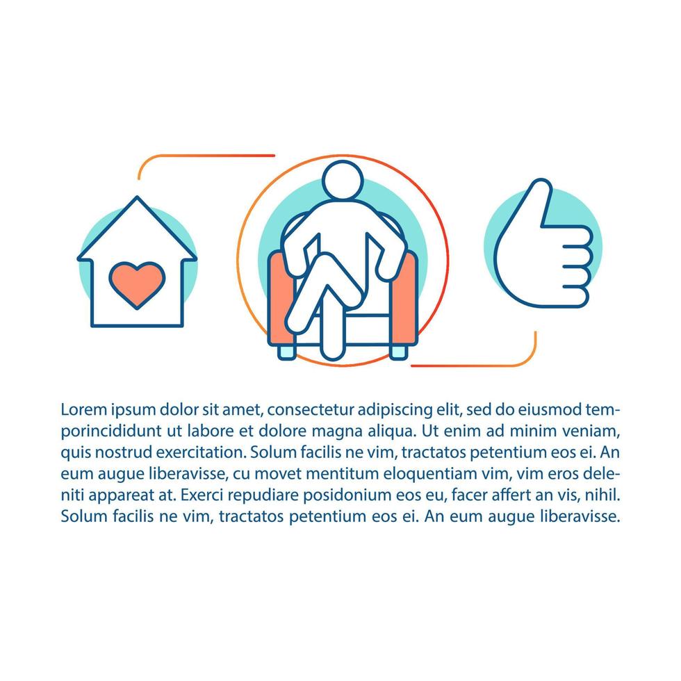 Ilustración lineal del concepto de hogar de confort. comodidad. casa, corazón, hombre en silla, pulgares arriba. artículo, folleto, página de revista. iconos de líneas finas con texto. diseño de impresión. dibujo de contorno aislado vectorial vector