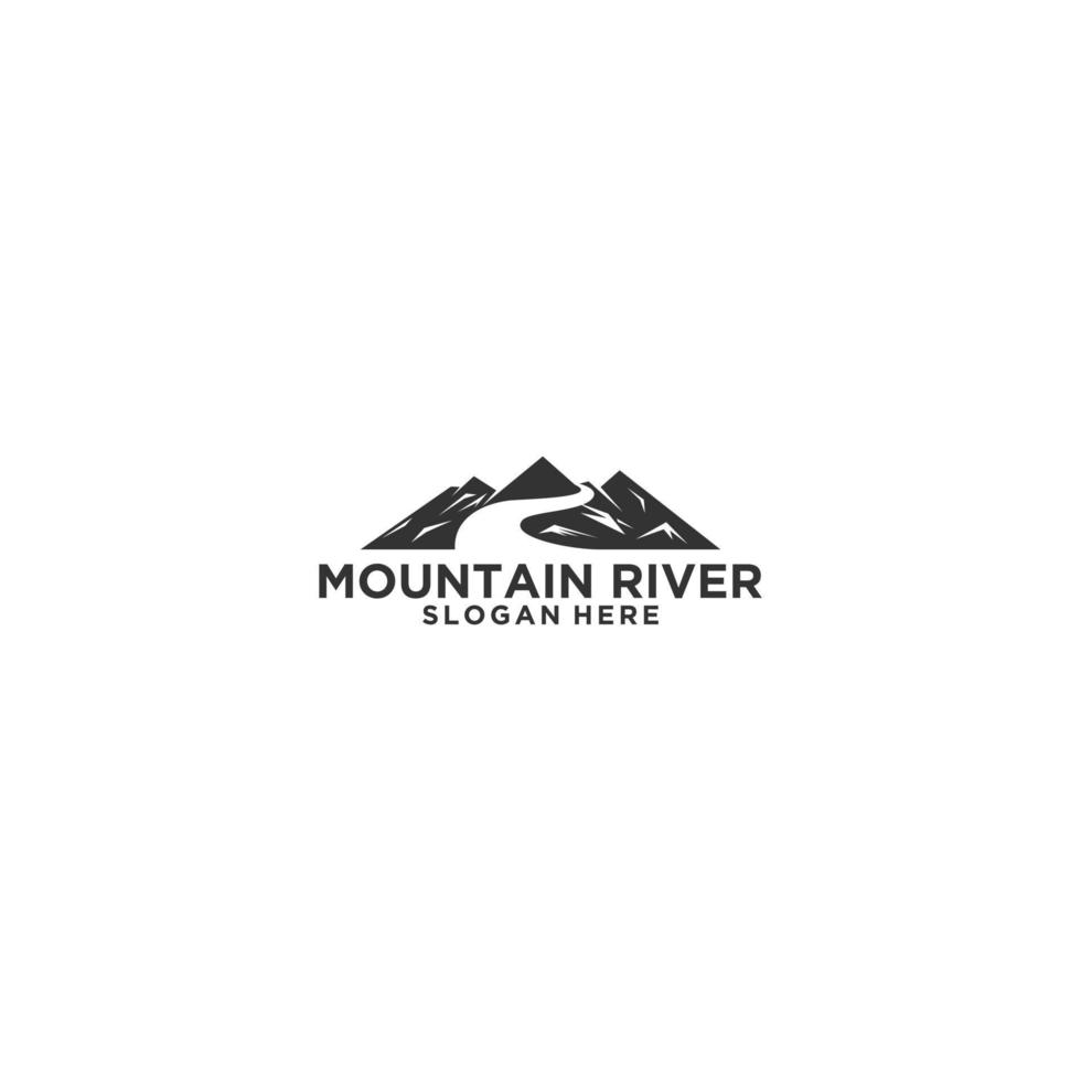 plantilla de logotipo de montaña y río en fondo blanco vector