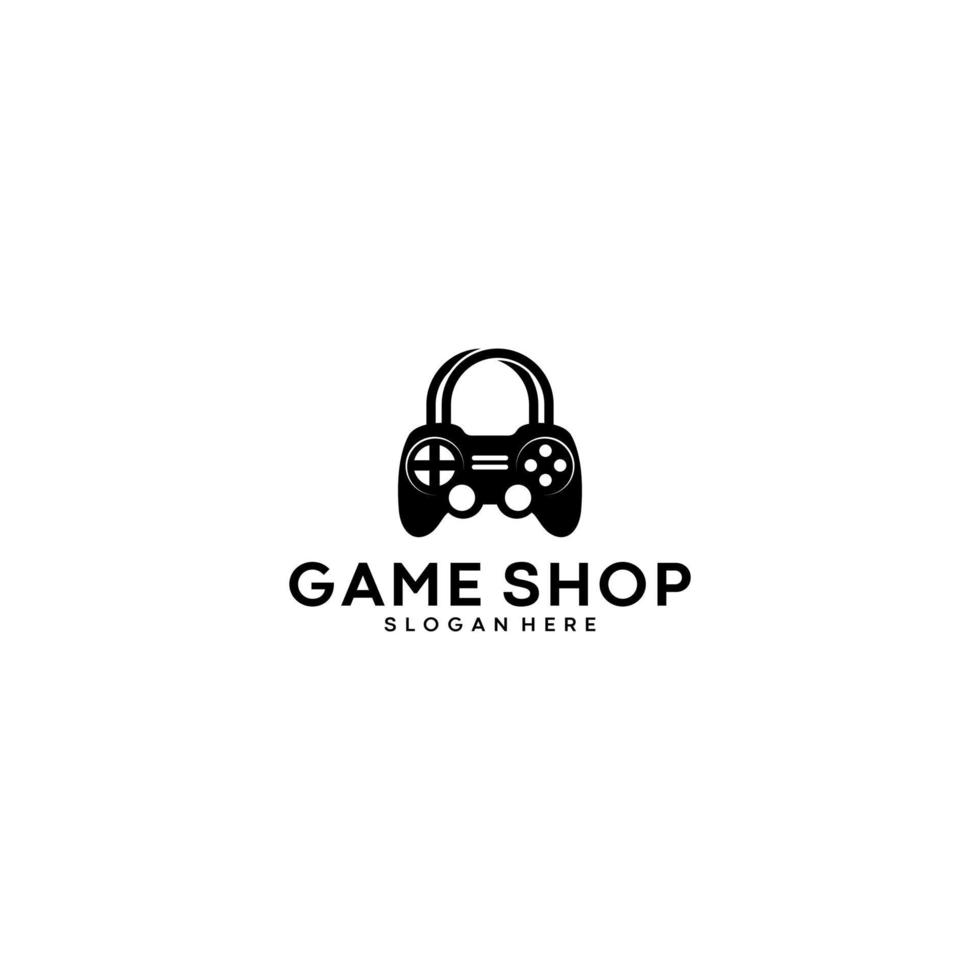 logotipo para una tienda de juegos con palos de juego combinados con el asa de la bolsa para formar una bolsa de juego vector