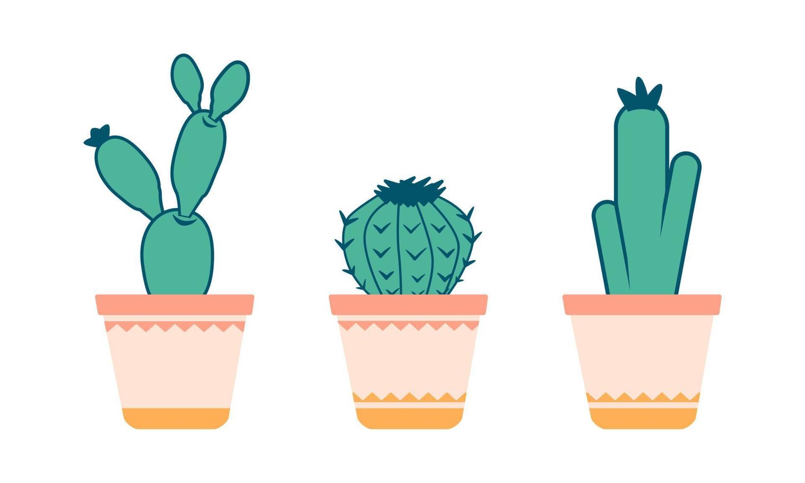conjunto de cactus de dibujos animados lindo para la decoración del hogar, el interior o la tarjeta de felicitación vector