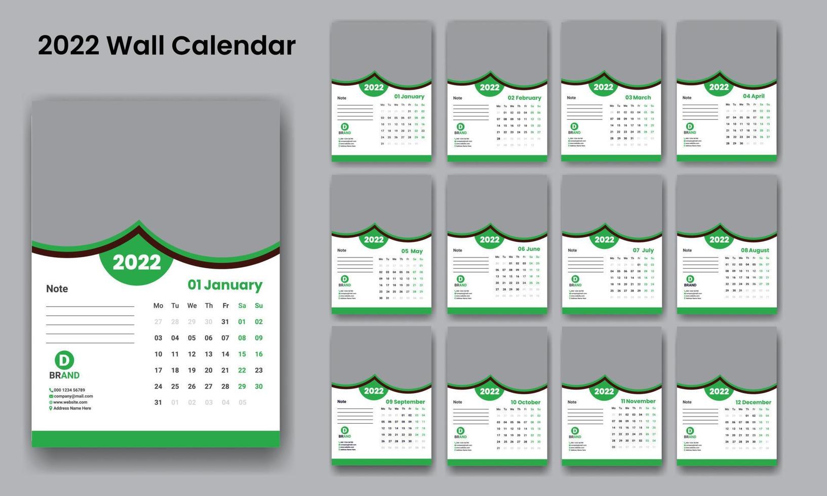 calendario de pared 2022 plantilla de diseño vector gratis