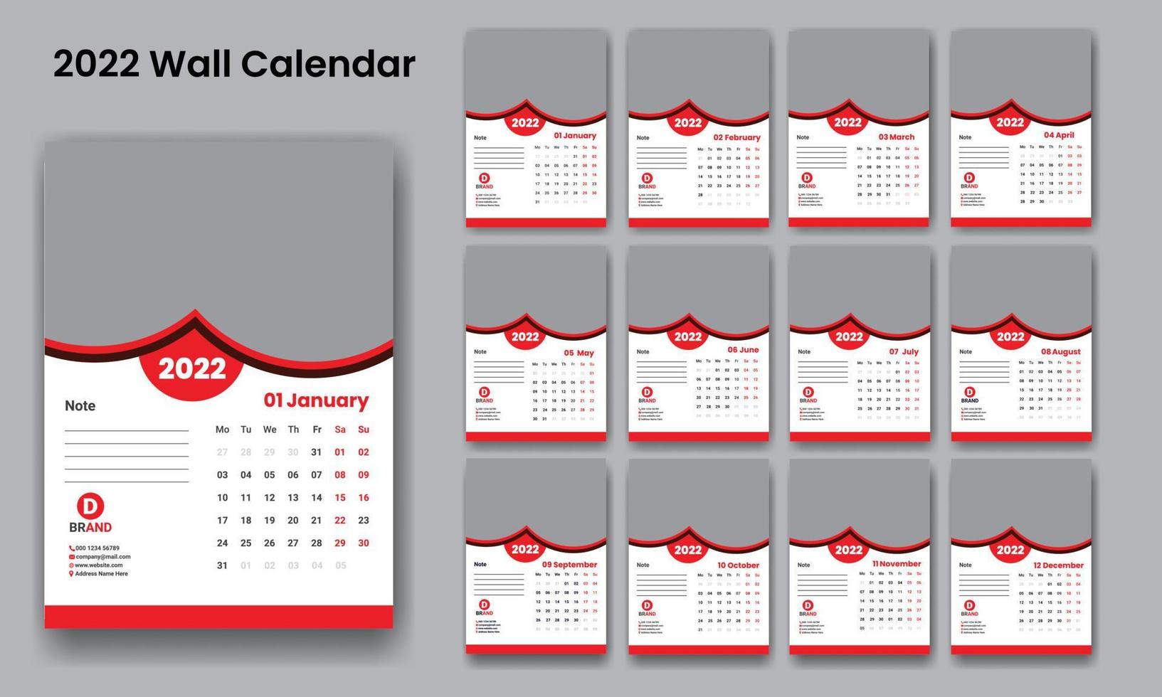 calendario de pared 2022 plantilla de diseño vector gratis