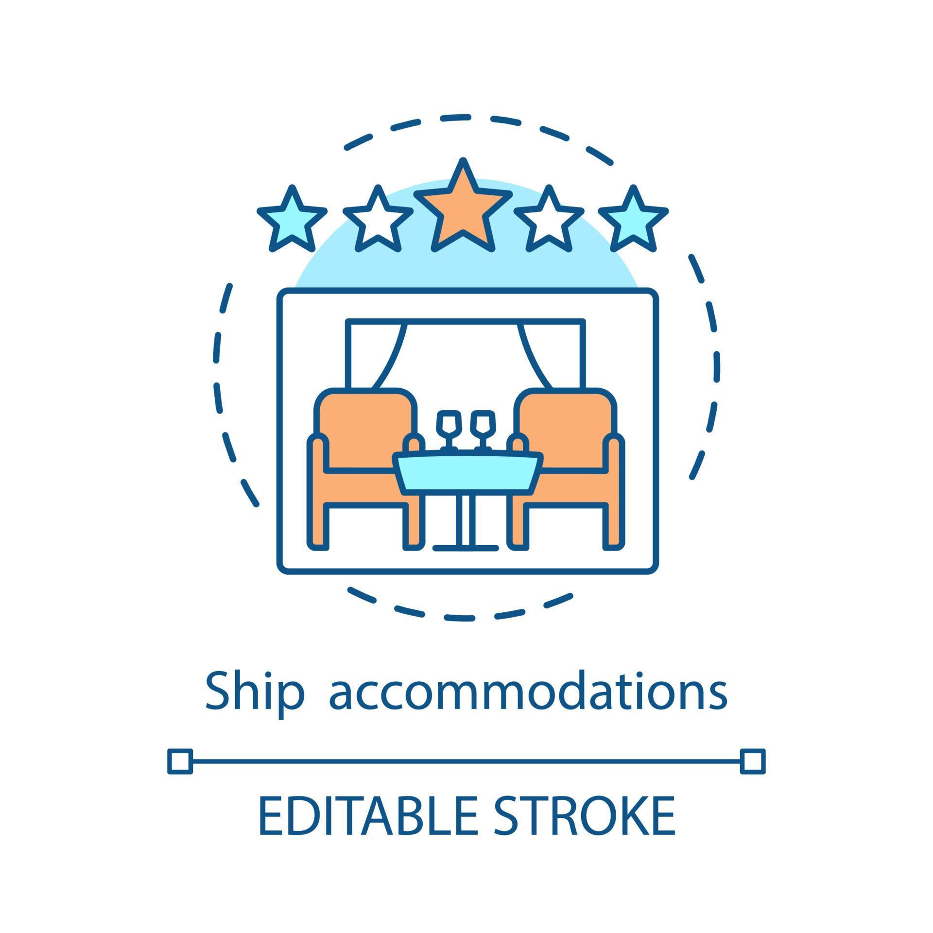 Cruise ship accommodations concept icon Cruise amenity idea thin line Cruise ship accommodations concept icon Cruise amenity idea thin line