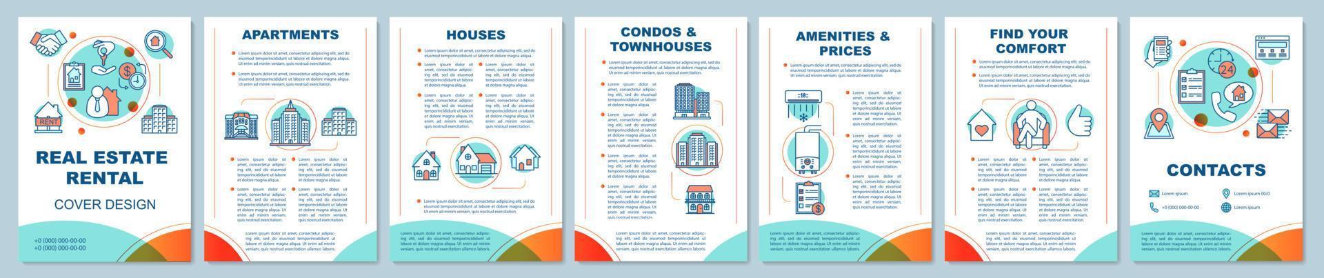 Real estate rental brochure template layout. Leasing of property.Flyer, booklet, leaflet print design with linear illustrations. Vector page layouts for magazines, annual report, advertising posters