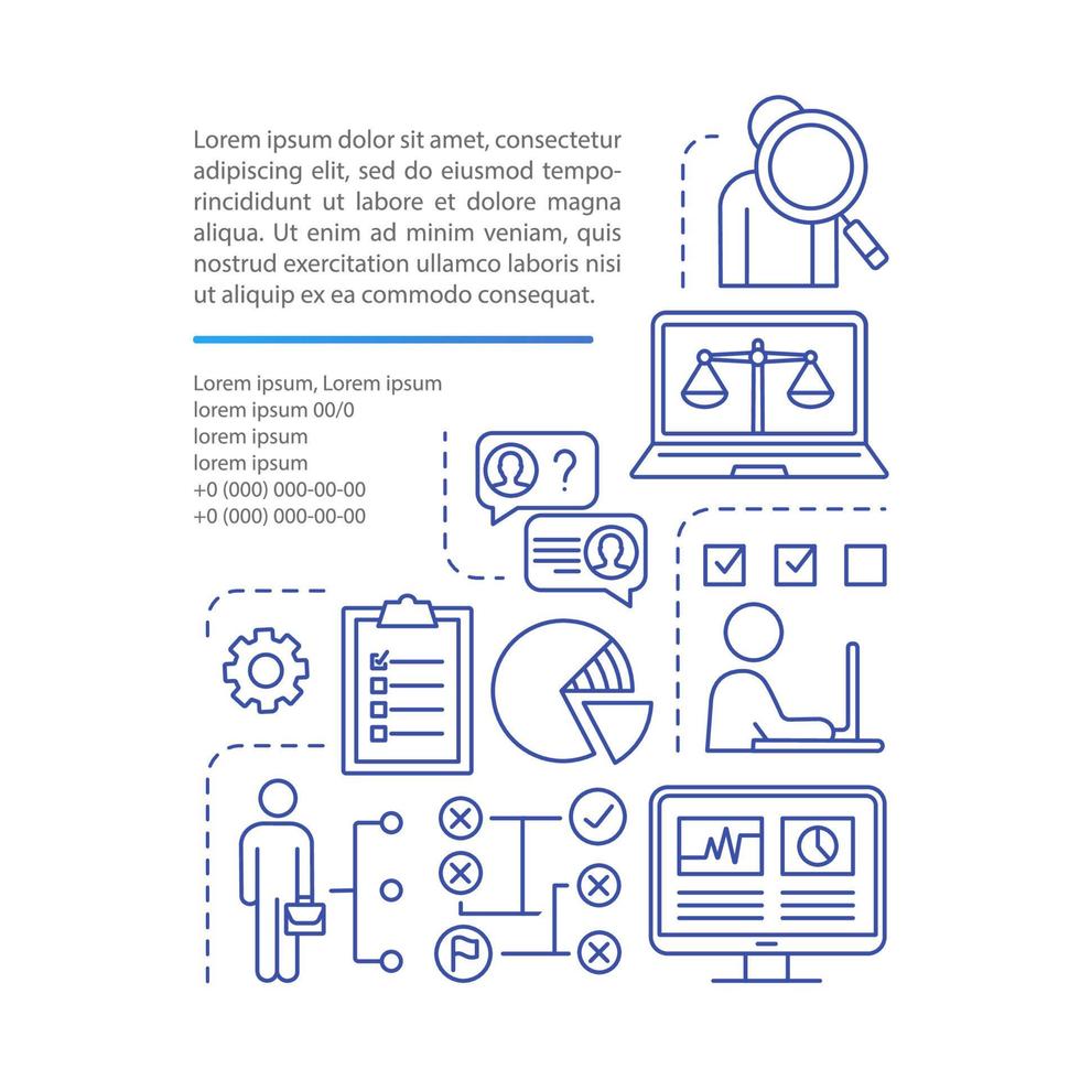 Headhunting article page vector template. Brochure, magazine, booklet design element with linear icons. Hr management, recruitment print design. Concept illustrations with text space