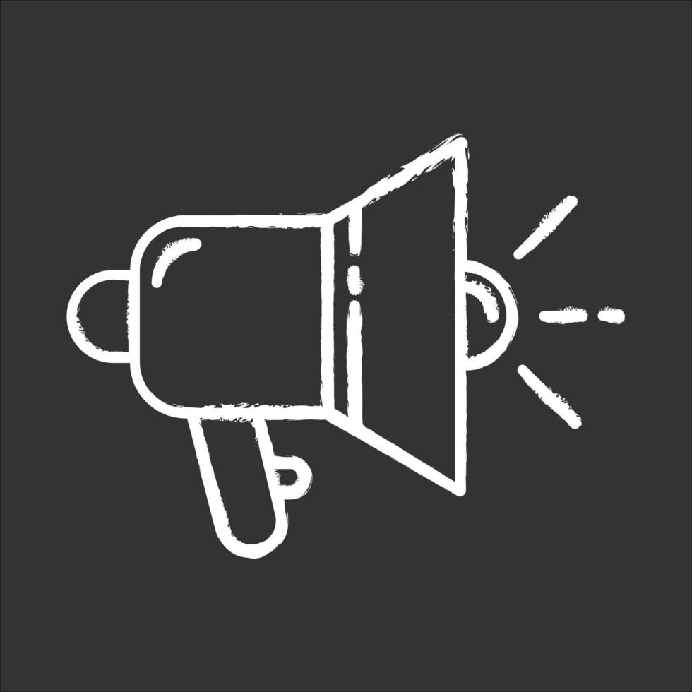 Promotional tools chalk icon. Megaphone. Informing customers. Advertising campaign. Marketing item. Loudspeaker, bullhorn. Propaganda symbol. Isolated vector chalkboard illustration