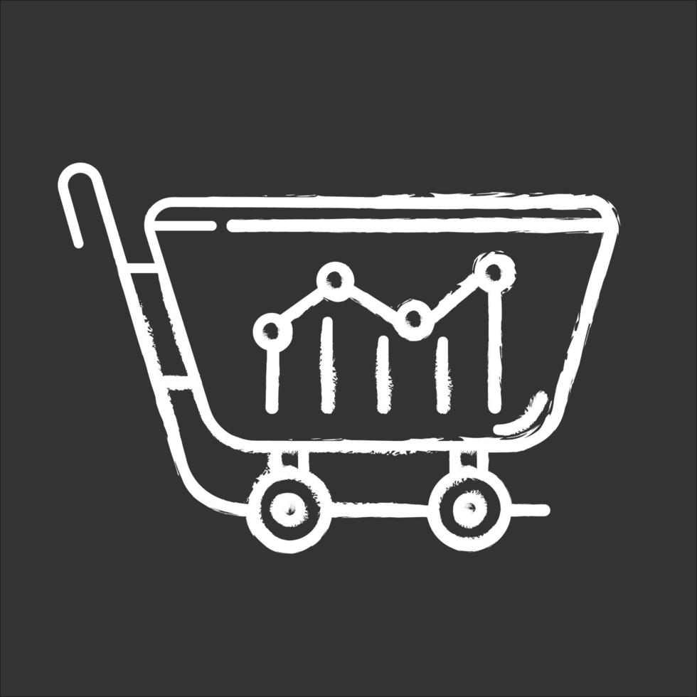 Sell analytics chalk icon. Marketing research. Buying activity. Business analysis. Sales and conversions rates statistics data. Price fluctuations. Trade graph. Isolated vector chalkboard illustration